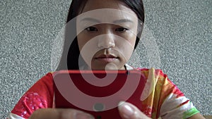 4K Hd Ultra, Close Up smartphone, Asian woman using phone see social network