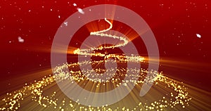 4k Holiday Season Glowing Light Particle Tree Rendered Christmas Animation Golden on Red.