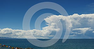 4k huge clouds mass rolling over lake namtso & mountain,tibet mansarovar.