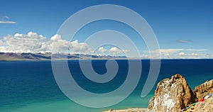 4k huge clouds mass rolling over lake namtso & snow mountain,tibet mansarovar.