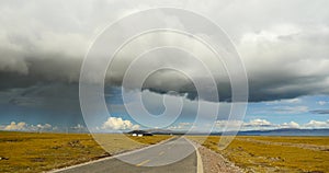 4k huge clouds mass rolling over namtso road,herdsman tent.