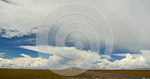 4k huge clouds mass rolling over tibet namtso mountains,roof of the World.