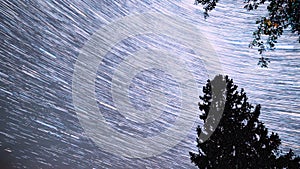 4k Hyperlapse. Amazing Star Trails In Sky. Cosmic Conception. Night Starry Sky With Glowing Stars Trails And Meteoric