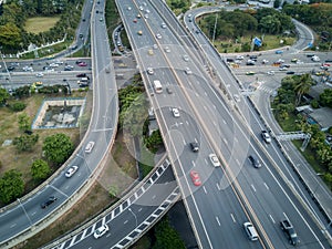 4K Intersection Highway road with traffic from drone view