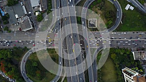 4K Intersection Highway road with traffic from drone view