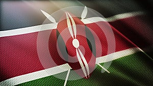 4k Kenya National flag wrinkles wind in Kenyan seamless loop background.