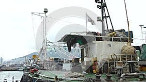 4K Korean Fishing boats in the port of Jagalchi Market at Busan, South Korea