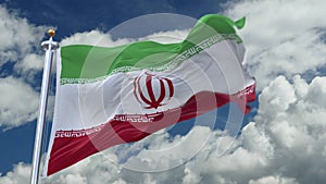 4k looping flag of Iran waving in wind,timelapse rolling clouds background.