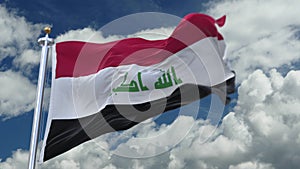 4k looping flag of Iraq waving in wind,timelapse rolling clouds background.