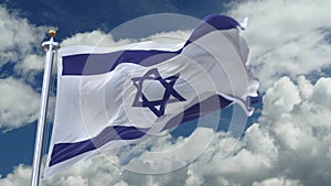 4k looping flag of Israel waving in wind,timelapse rolling clouds background.
