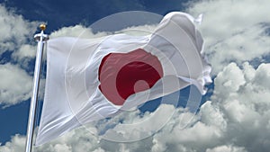 4k looping flag of Japan waving in wind,timelapse rolling clouds background.