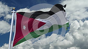 4k looping flag of Jordan waving in wind,timelapse rolling clouds background.