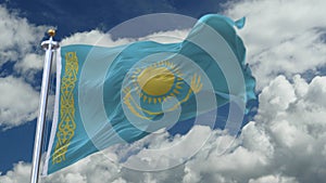 4k looping flag of Kazakhstan waving in wind,timelapse rolling clouds background.