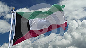 4k looping flag of Kuwait waving in wind,timelapse rolling clouds background.