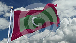 4k looping flag of Maldives waving in wind,timelapse rolling clouds background.