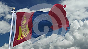 4k looping flag of Mongolia waving in wind,timelapse rolling clouds background.