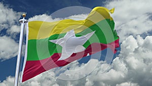 4k looping flag of Myanmar waving in wind,timelapse rolling clouds background.