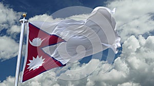 4k looping flag of Nepal waving in wind,timelapse rolling clouds background.