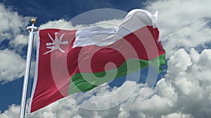4k looping flag of Oman waving in wind,timelapse rolling clouds background.