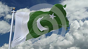 4k looping flag of Pakistan waving in wind,timelapse rolling clouds background.