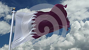 4k looping flag of Qatar waving in wind,timelapse rolling clouds background.