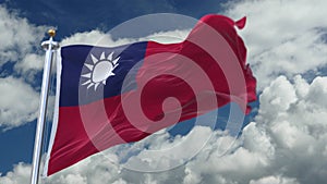 4k looping flag of Republic of China waving in wind,timelapse rolling clouds background.