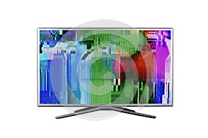 4K monitor or TV with digital glitches, distortions on the. screen isolated on white background