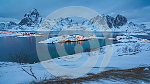4K Motion Timelapse of Sakrisoy fishing villiage at Lofoten islands, Norway