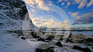 4K Motion Timelapse Uttakleiv Beach at sunset, Lofoten, Norway