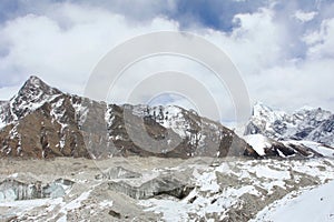 4K. Movement of the clouds on the mountains Ngozumpa Glacier, Himalayas, Nepal