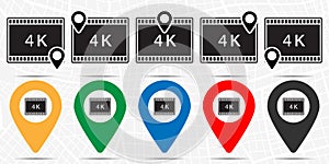 4k movie, tape, frame icon in location set. Simple glyph, flat illustration element of cinema theme icons