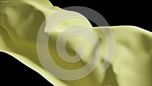 4k Moving yellow fabric material texture wave on black. Motion design of wavy canvas rough coarse linen cloth. Abstract