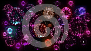4K multiple fireworks. Beatiful colorful big firecrakers. 3d animation, different versions. 10