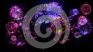 4K multiple fireworks. Beatiful colorful big firecrakers. 3d animation, different versions. 4