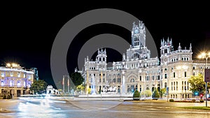 4k night timelapse in which we can see the Plaza de Cibeles, the Puerta de Alcala, the Town Hall