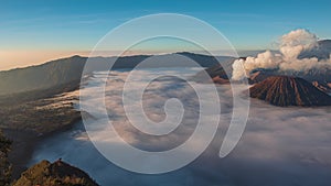 4K Panning timelapse Of Bromo volcano at sunrise, East Java, Indonesia