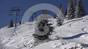 4K People in Alps Ski Lift, Alpine Cable Car, Winter Sports, Tourists Skiing