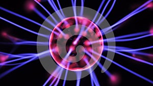4K Plasma ball with moving energy rays inside on black background