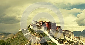 4k Potala in Lhasa,Tibet,time lapse of white puffy cloud mass in the blue sky.