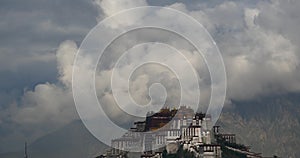 4k Potala Palace in the morning,Lhasa,Tibet.mountains surrounded by clouds.