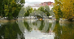 4k Potala reflection on lake in Lhasa park,Tibet.lake with tree in autumn.