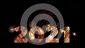 4K. real time countdown from 9 to firework of year 2021 greeting during new year eve countdown celebration, real fireworks