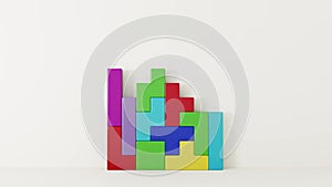 4k Resolution Video: Creative and Logical Thinking Concept. Different Colorful Shapes Wooden Blocks Fall Down on a white