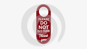 4k Resolution video: hotel room leather do not disturb and make up room hanging sign seamless looped rotating on a white