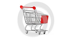 4k Resolution Video: Modern Chrome Trolley Shopping Cart Seamless Looped Rotating on a white