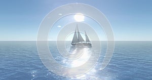 4k sailboat sailing in the sea,shine sun,wide ocean waves surface.