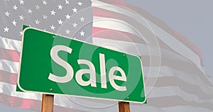 4k Sale Green Road Sign Over Ghosted American Flag