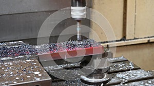 4K scene CNC milling machine rough bore cutting the metal plate parts by indexable end-mill tools.