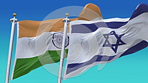 4k Seamless India and Israel Flags with blue sky background,JP,IND.