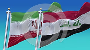 4k Seamless Iran and Iraq Flags with blue sky background.